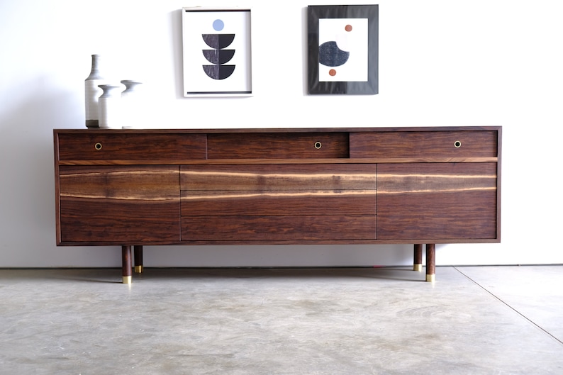 Mid Century Modern Walnut Credenza Solid Wood Media Cabinet Custom Media Console Mid Century Modern Living Room Furniture Buffet image 1