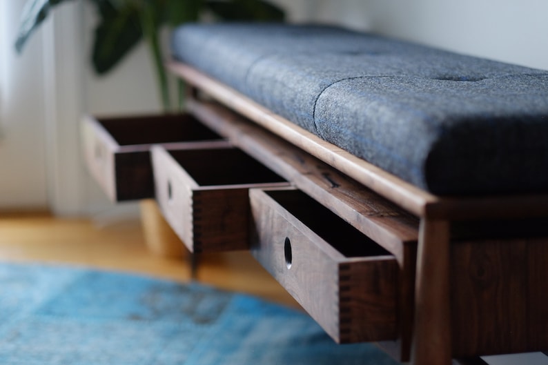 Upholstered Entryway Bench Mid Century Modern Wooden Hallway Etsy
