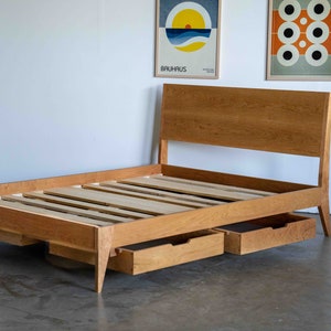 Mid Century Modern Solid Wood Platform Bed with Optional Storage