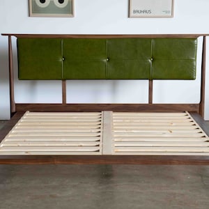 Mid Century Modern Platform Bed Frame Storage Optional / Leather Upholstered Headboard image 1