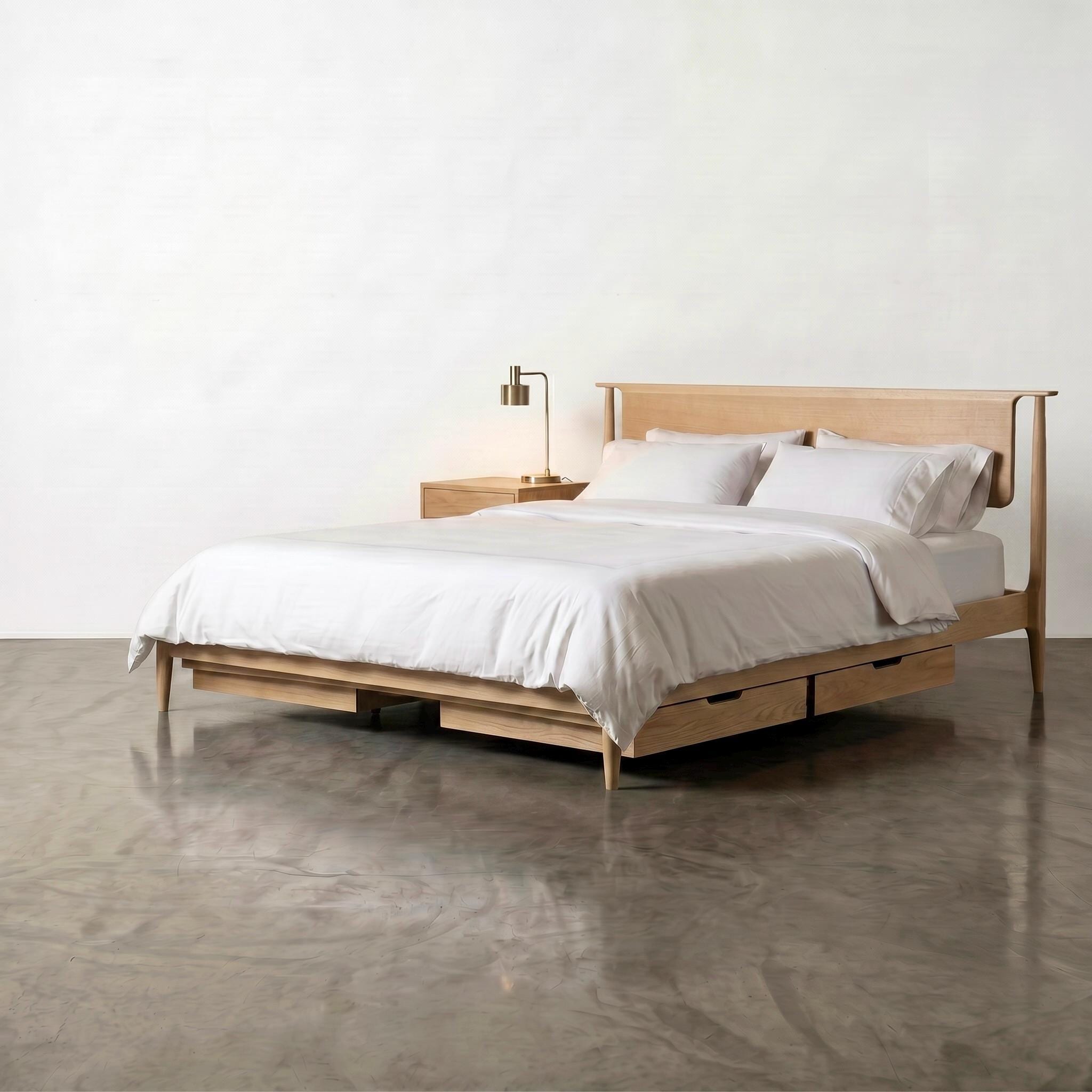Handmade Walnut Platform Bed: Mid Century Modern Hardwood Bedframe