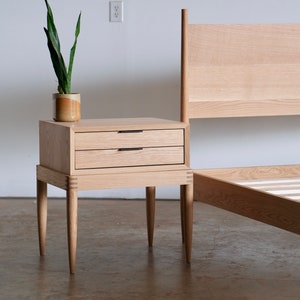 Mid Century Modern Side Table And Nightstand Show in Walnut Oak Maple And Cherry / Solid Wood Dovetail Drawer Night Stand