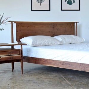 Danish Design Solid Hardwood Bed Minimalist Wood Bed Frame Mid Century Bed Mid Century Modern Bedroom Furniture Bed No. 5 image 4