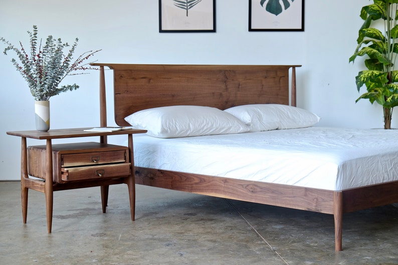 Danish Design Solid Hardwood Bed Minimalist Wood Bed Frame Mid Century Bed Mid Century Modern Bedroom Furniture Bed No. 5 image 4