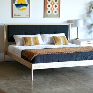 Upholstered Headboard Bed Made To Order Solid Wood Platform Bed Mid Century Modern Storage Bed Walnut Bedframe Maple Bed Bed No. 3 image 2