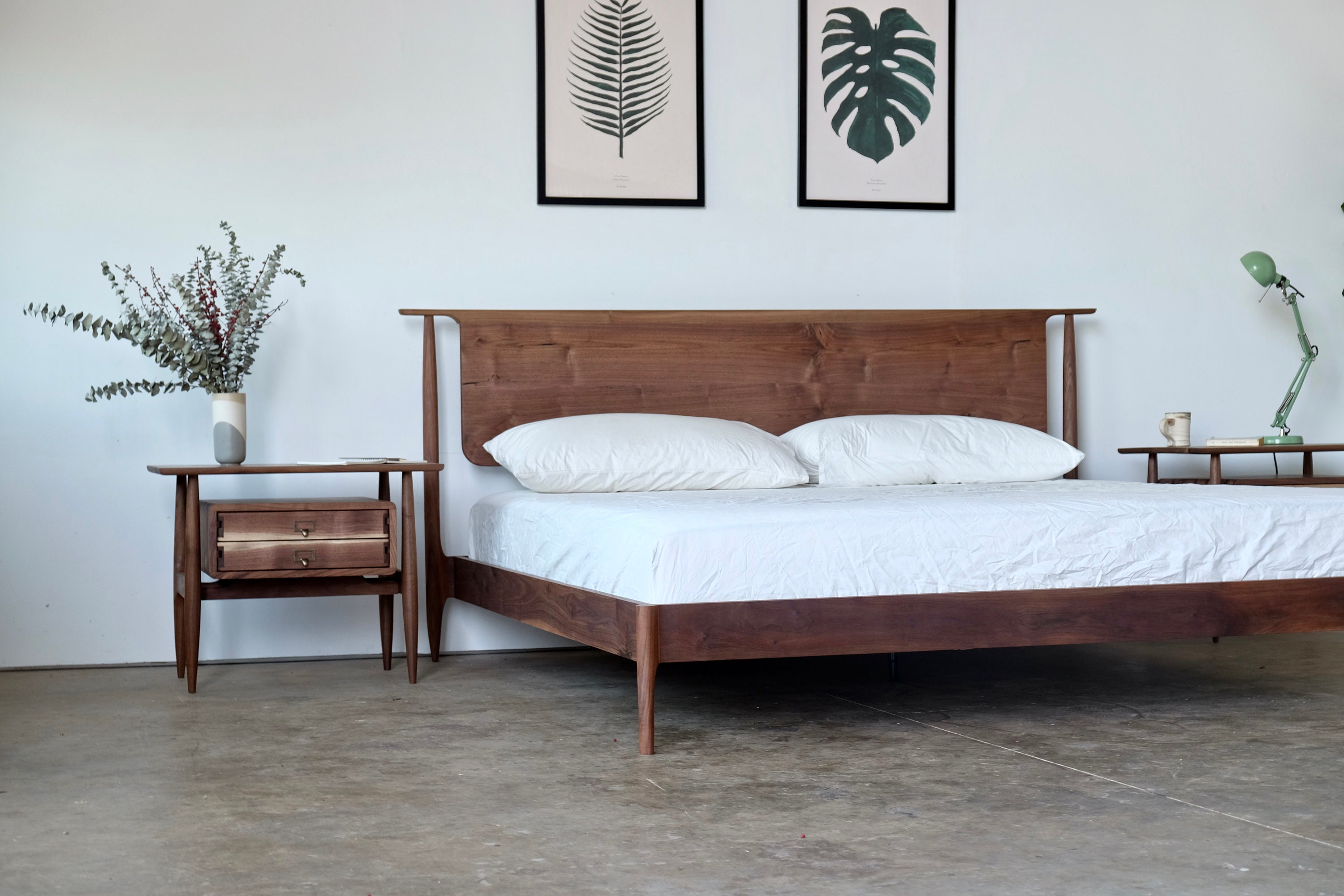 Platform bed Scandinavian Design Walnut Platform Bed Mid | Etsy