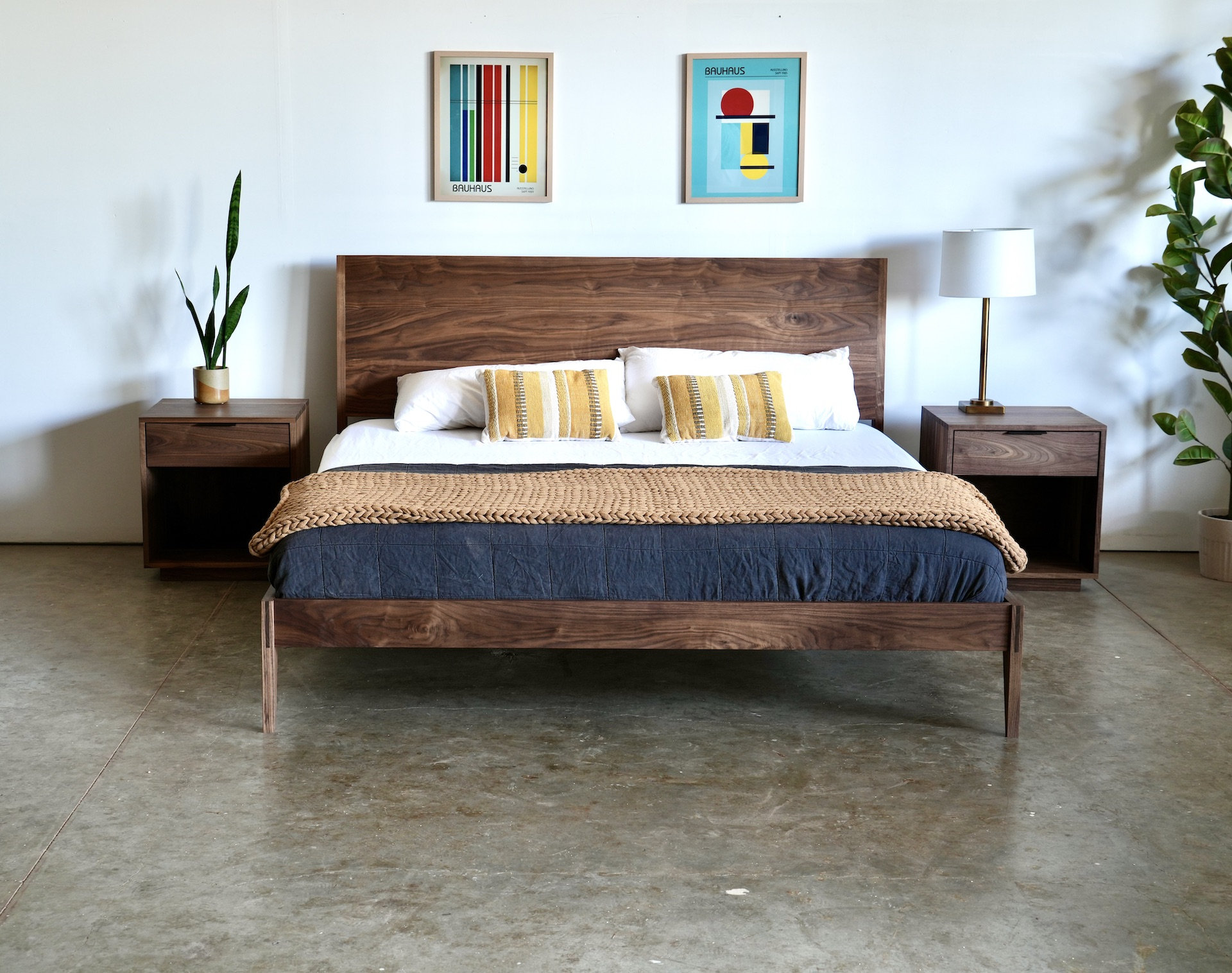 Mid Century Modern Walnut Platform Bed: King/queen Size, Optional ...