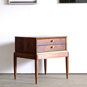Mid Century Modern Side Table And Nightstand Show in Walnut Oak Maple And Cherry / Solid Wood Dovetail Drawer Night Stand