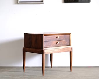 Mid Century Modern Walnut Nightstand: Solid Wood Side Table