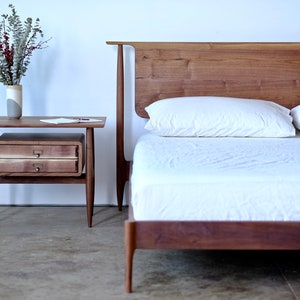 Solid Wood Platform Bed Cherry Mid Century Modern Furniture Solid Wood Bed Frame Mid Century Modern Bed Frame King Queen Full Bed image 8