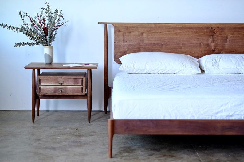 Solid Wood Platform Bed Cherry Mid Century Modern Furniture Solid Wood Bed Frame Mid Century Modern Bed Frame King Queen Full Bed image 8