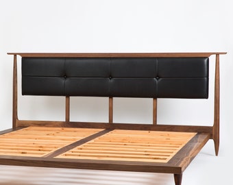 Mid Century Modern Platform Bed Frame Storage Optional / Leather Upholstered Headboard