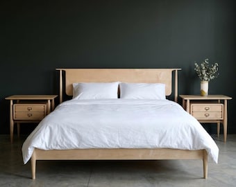 Danish Modern Hardwood Bed Frame: Solid Wood, Minimalist Design