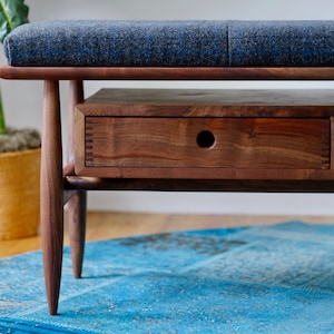 Upholstered Entryway Bench Mid Century Modern Wooden Hallway Bench Storage Bench Mudroom Bench Entryway Organizer image 5