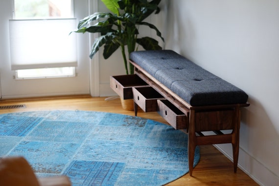 Upholstered Entryway Bench Mid Century Modern Wooden Hallway Bench