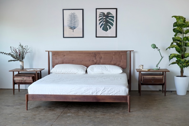 Danish Design Solid Hardwood Bed Minimalist Wood Bed Frame Mid Century Bed Mid Century Modern Bedroom Furniture Bed No. 5 image 2