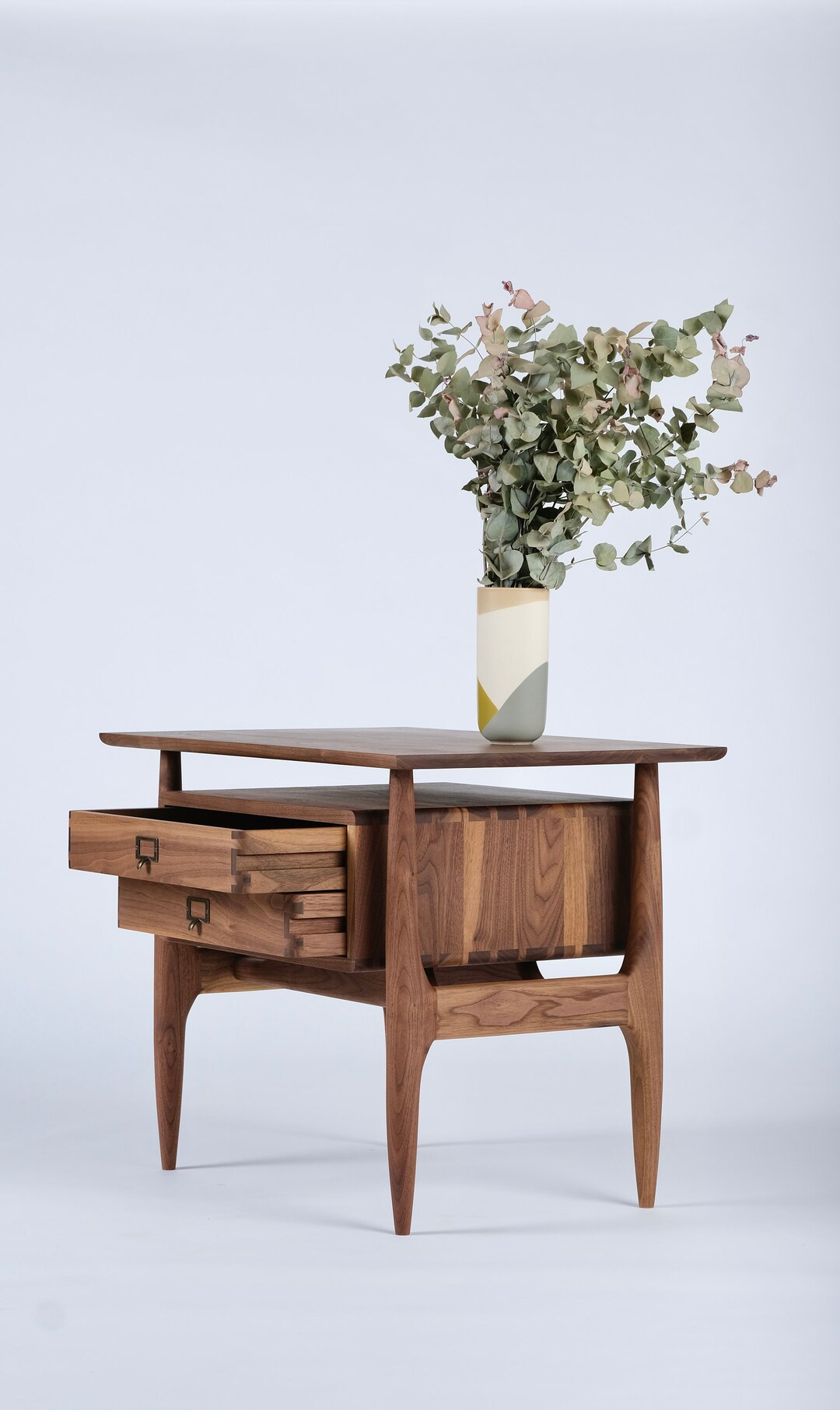Handcrafted Walnut Side Table: Mid-century Modern Nightstand With