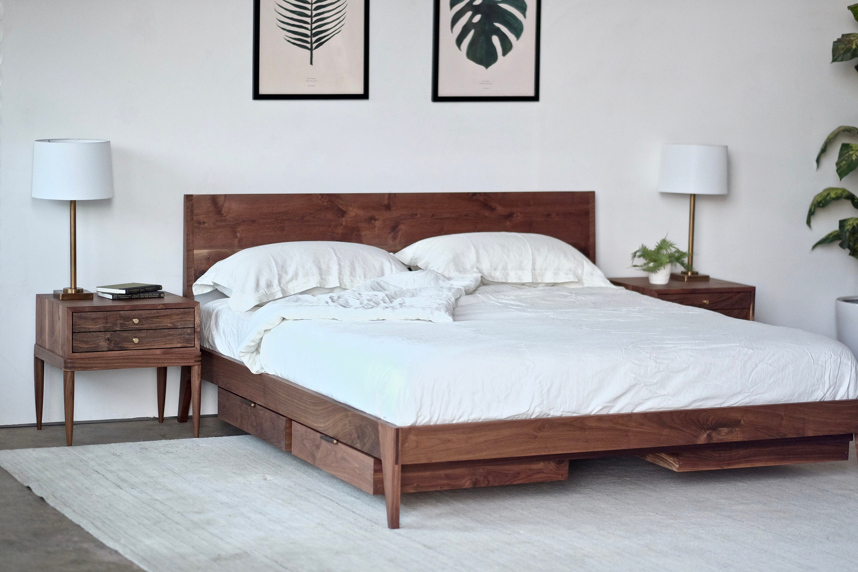 Wood Platform Storage Bed Walnut Bed Modern Shaker Etsy