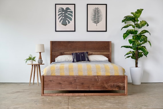 Black Walnut Solid Wood Platform Bed Modern Platform Bed Mid
