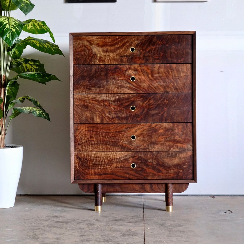 Mid Century Modern Dresser / Handmade Walnut Dresser / Scandinavia solid Wood Dresser / 5 Drawer Dresser image 1