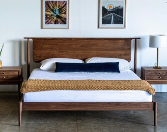 Mid Century Modern Platform Bed Frame / Storage Bed