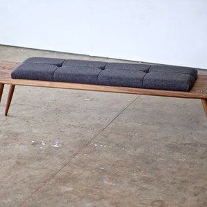 Mid Century Modern Walnut Bench: Upholstered Entryway Seating