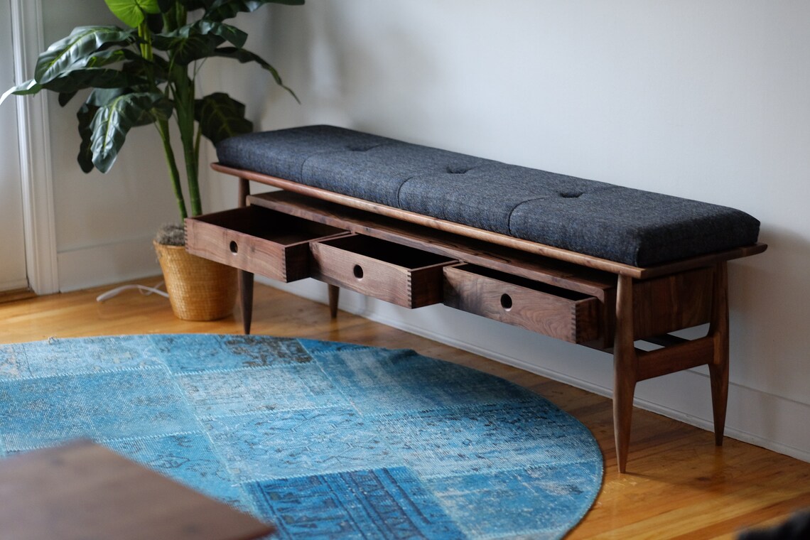 Upholstered Entryway Bench Mid Century Modern Wooden Hallway - Etsy Canada