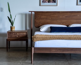 Handmade Solid Wood Bed Frame: Modern Hardwood Bed