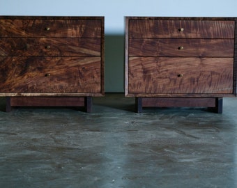 Handmade Walnut Nightstand: Mid Century Modern Solid Wood Side Table