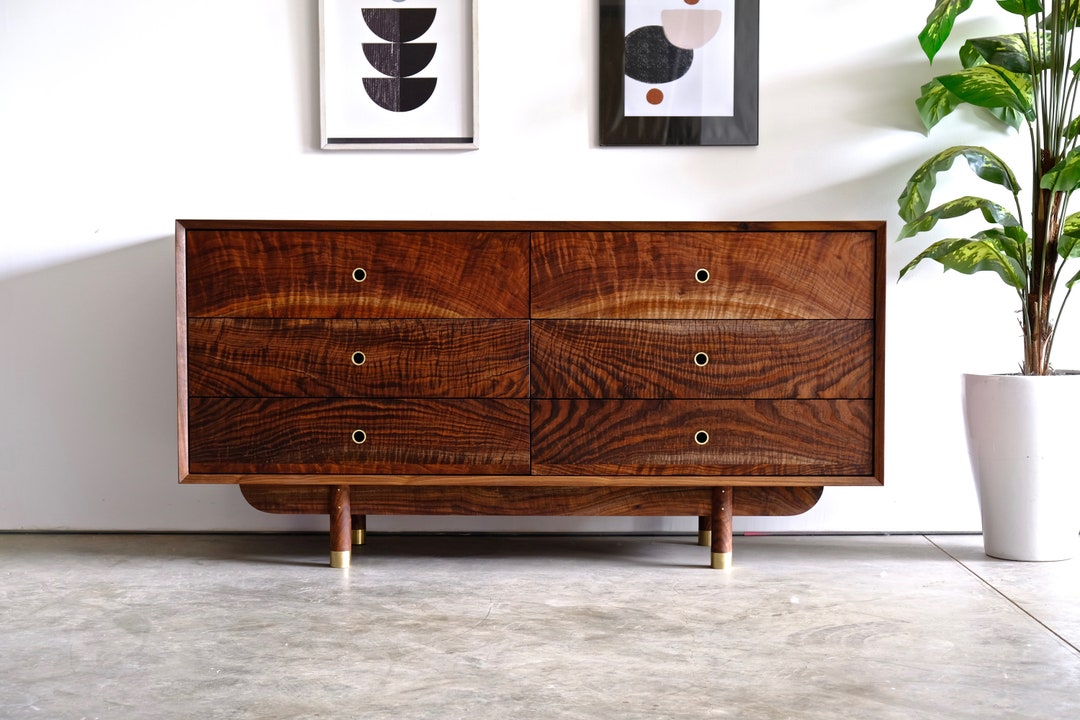 Handmade Mid Century Modern Walnut Dresser: Solid Wood 6-drawer - Etsy Handmade Mid Century Modern Walnut Dresser: Solid Wood 6-drawer - Etsy