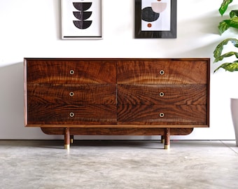 Mid Century Modern Dresser / Walnut Solid Wood Dresser / Hand Made 6 Drawer Dresser / Minimalist Dresser / Modern Walnut Dresser