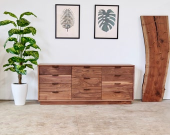 11 Drawer Solid Walnut Dresser | Mid Century Modern  Bedroom Chest of Drawers | Handmade Wood Dresser | Danish Modern Buffet