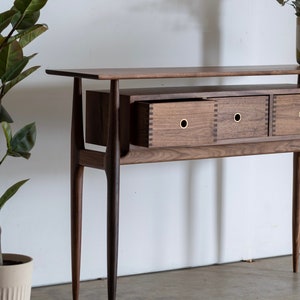 Mid Century Modern Entry Table | Solid Walnut Hallway Table | Foyer Table | Vintage Style Sofa Table with Floating Box Storage