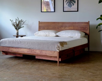 Walnut Platform Bed - King Storage Bed - Bed No.4