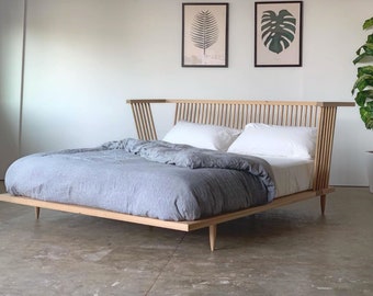 Windsor Style Platform Bed | Modern Windsor Bed | Oak Bed | Mid Century Modern Furniture | Danish Modern Bed | King Queen Bedframe