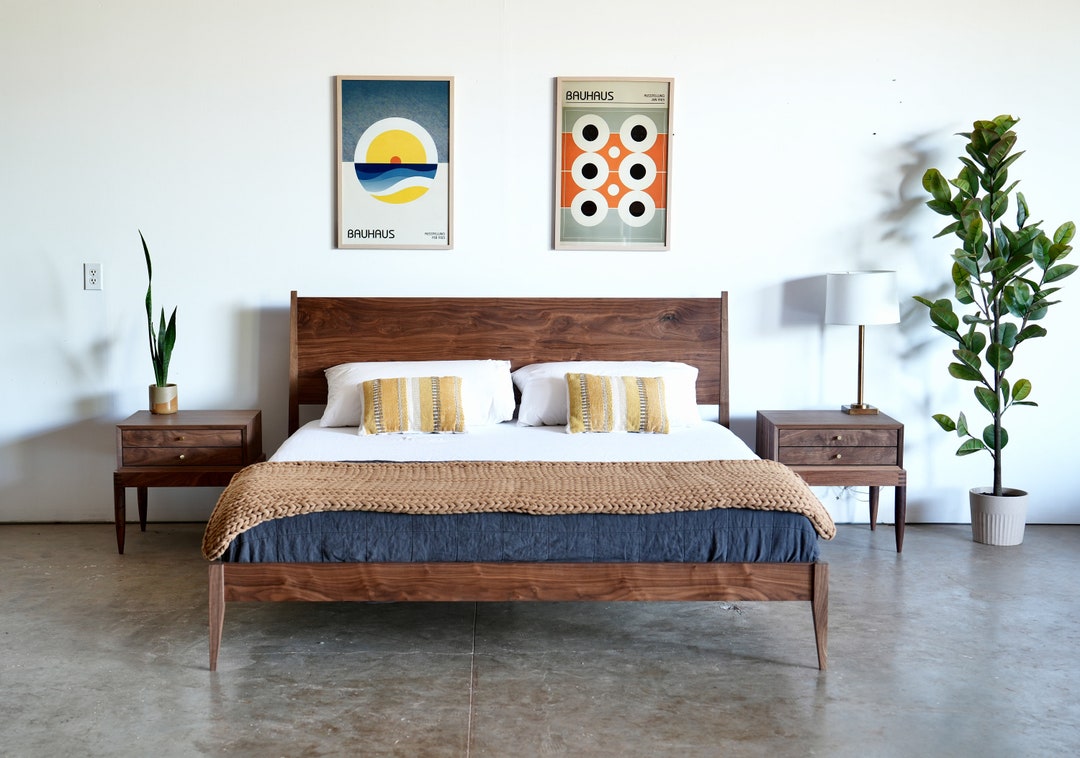 Mid Century Modern Walnut Bed Solid Wood Platform Bed Frame Mid Century Modern Bed Solid Wood ...