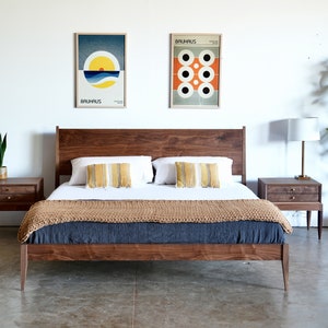 Mid Century Modern Walnut Bed | Solid Wood Platform Bed Frame | Mid Century Modern Bed | Solid Wood Furniture | Platform Storage Bed