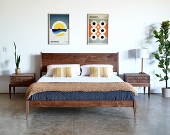 Mid Century Modern Walnut Bed | Solid Wood Platform Bed Frame | Mid Century Modern Bed | Solid Wood Furniture | Platform Storage Bed
