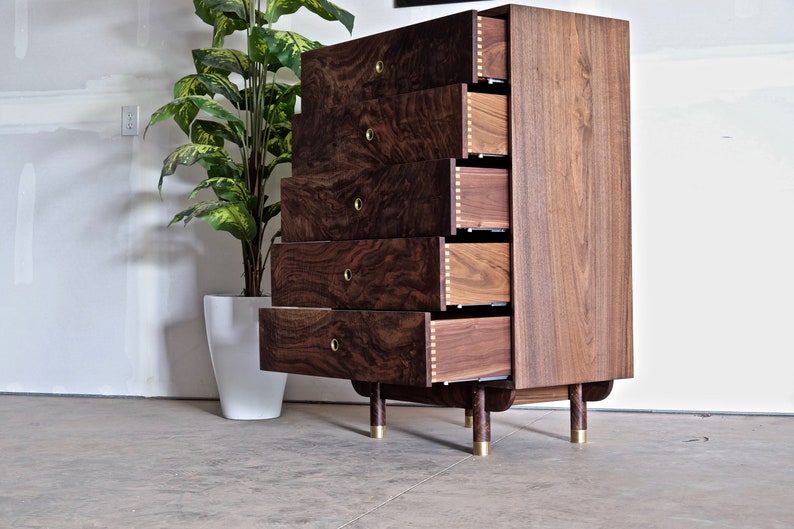 Mid Century Modern Dresser / Handmade Walnut Dresser / Scandinavia solid Wood Dresser / 5 Drawer Dresser image 4