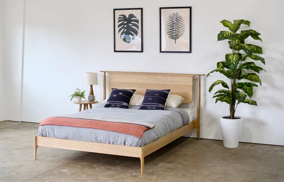 Solid Oak Modern Platform Bed Handmade Mid Century Wood Etsy