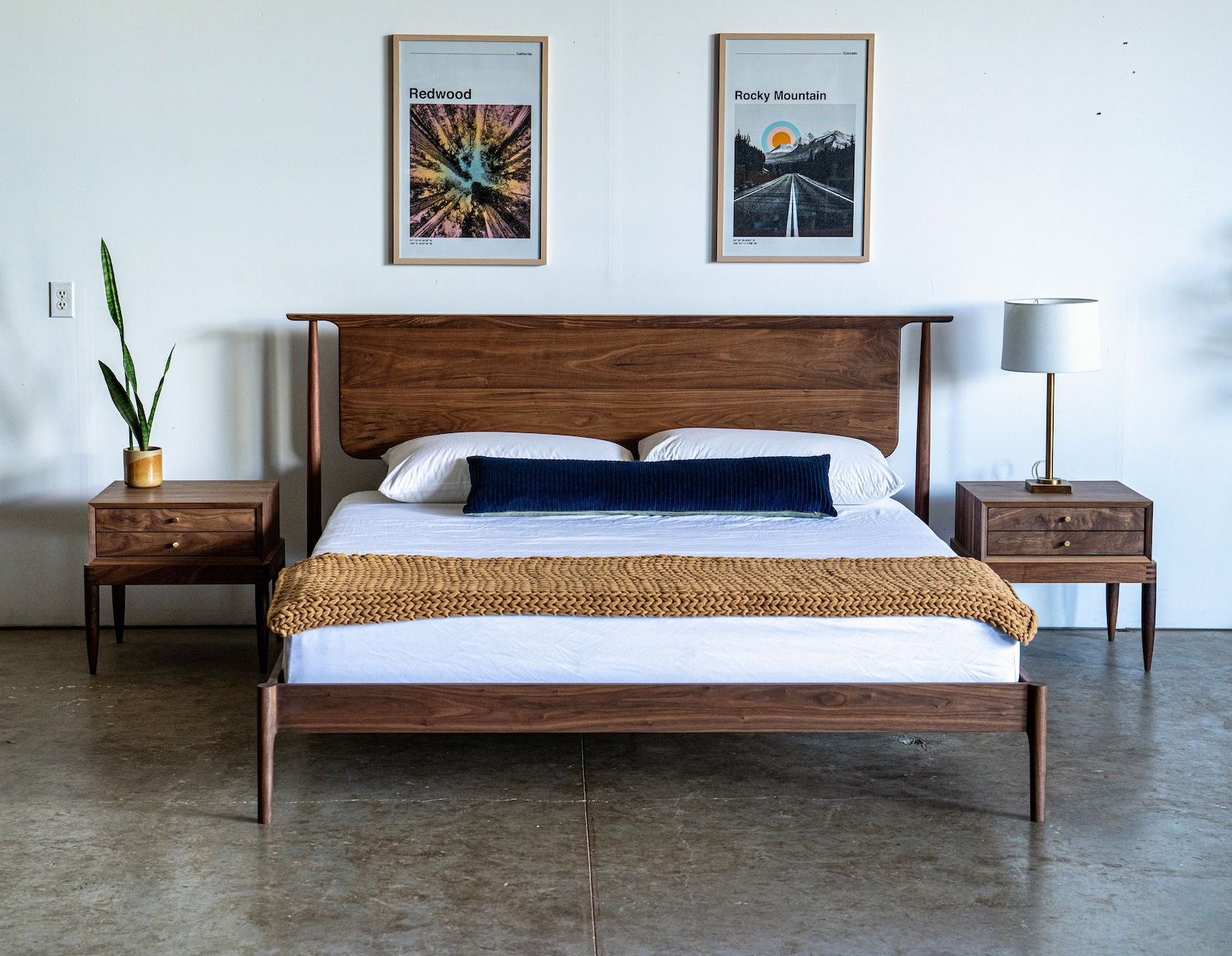 Solid Wood Platform Bed Cherry Mid Century Modern Furniture Solid Wood ...