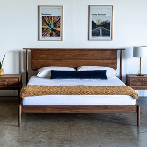 Solid Wood Platform Bed Cherry Mid Century Modern Furniture Solid Wood Bed Frame Mid Century Modern Bed Frame King Queen Full Bed image 2