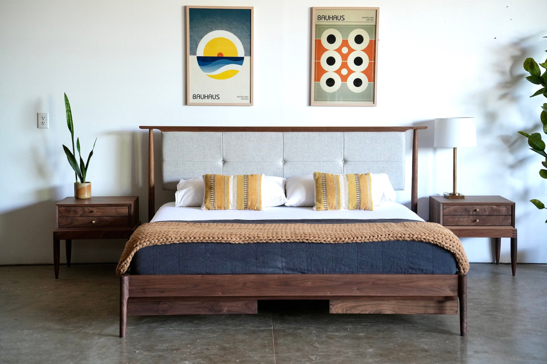 Mid century tufted jackson upholstered platform bed deals