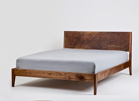 Solid Wood Platform Bed Walnut Bed Mid Century Modern Etsy