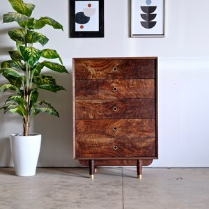 Mid Century Modern Dresser / Handmade Walnut Dresser / Scandinavia solid Wood Dresser / 5 Drawer Dresser image 2
