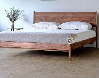 Walnut Platform Bed: King Size with Storage Drawers
