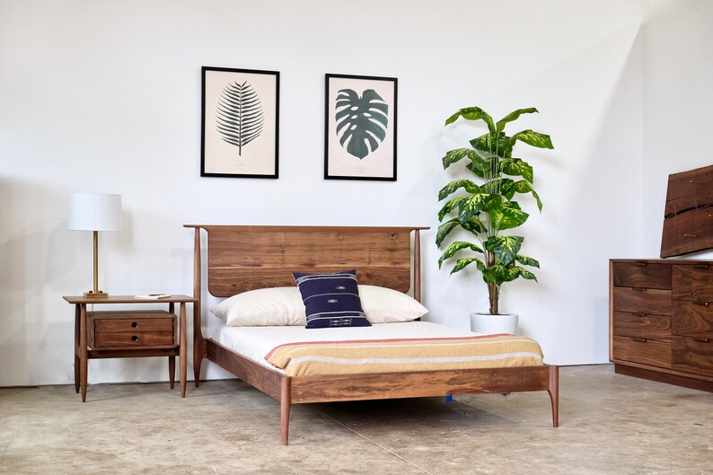 Platform bed Scandinavian Design Walnut Platform Bed Mid | Etsy