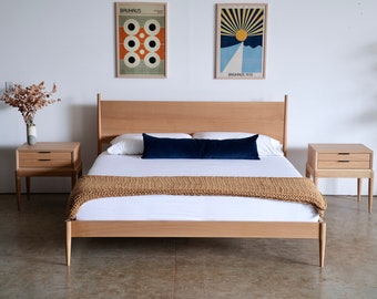 Danish Design Solid Hardwood Bed | Minimalist Wood Bed Frame | Mid Century Bed | Mid Century Modern Bed