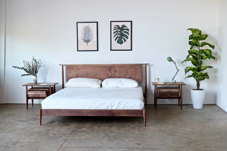 Platform bed Scandinavian Design Walnut Platform Bed Mid | Etsy