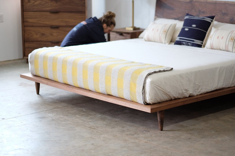 Minimalist Walnut Platform Bed Solid Wood Walnut Bed Frame Etsy